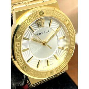 Versace Women's Watch VEVH00420 Greca Swiss Quartz Gold Red Leather Strap 38mm